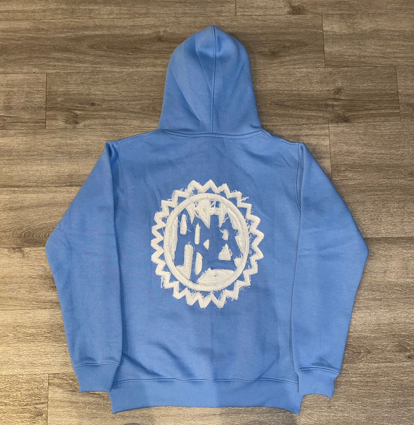 Distressed Embroidery Sweatsuit (Sky Blue and White)