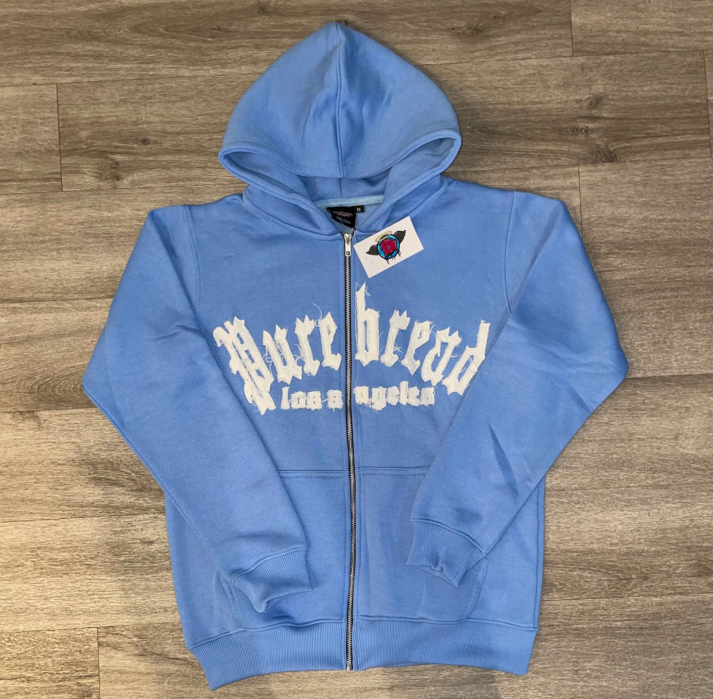 Distressed Embroidery Sweatsuit (Sky Blue and White)